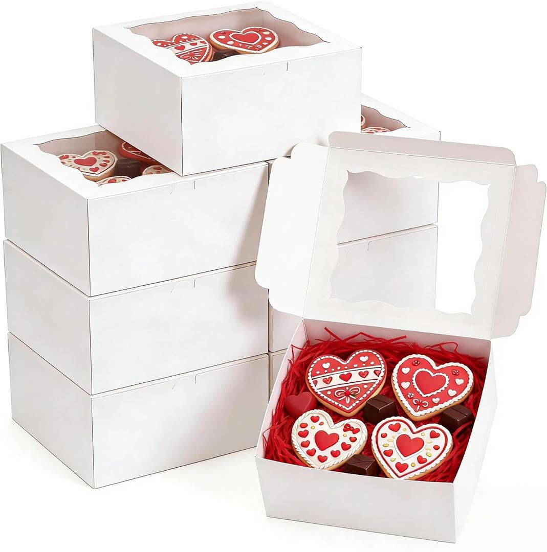 50pcs 5x5x2.5 Inch Cookie Boxes with window Bakery Boxes Dessert Treat Box Chocolate Covered Strawberries Box for Wedding Party Birthday