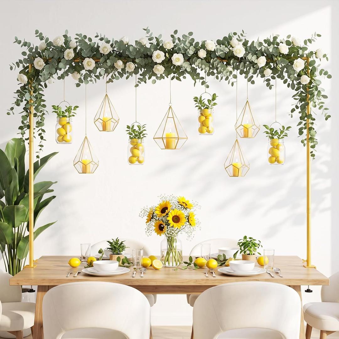 Over The Table Rod Stand with Clamps, Adjustable Table Arch Gold, 38"-47" Tall 34"-102" Length, Metal Table Rod Stand for Wedding, Party, Birthday, Halloween, Christmas, Anniversary Decor