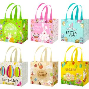 12Pcs Easter Gift Bags Reusable Easter Tote Bags with Handles Multifunctional Non-Woven Easter Bags for Gifts Wrapping, Egg Hunt Game, Easter Party Supplies