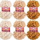 6 Pack Finger Loops Yarn Bulk Soft Chunky Yarn 600 G/ 6 Skeins for Mothers Day Beginners Knitting No Needles or Hooks(Beige,Khaki,Turmeric)