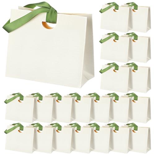 Gilprop 25 Pcs White Wedding Mini Gift Bags with Ribbon Handle Thick Texture Paper Bridal Shower Wedding Welcome Bag for Valentine's Day Housewarming Holiday Birthday Party 6'' x 5.7'' x 3''