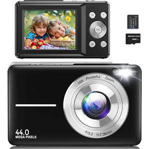 Digital Camera for Kids, HD 1080P Camera, 44MP Point and Shoot Digital Camera for Pictures with 32GB Card, 16X Zoom, Portable Small Point Shoot Camera Gift for Kid Student Children Teen (Black)