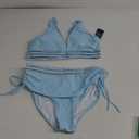 Blooming Jelly Women High Waisted Bikini Sets Tummy Control Swimsuits Color Block Two Piece Drawstring Bathing Suit (X-Large, Blue Mesh)