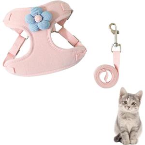 Escape Proof Cat Harness and Leash Set, Adjustable Breathable Mesh Kitten Vest with Reflective Strips for Kitty Puppy Bunny, Small Cat Leash and Harness for Walking Training (Pink-M)