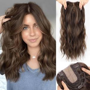HAIRCUBE 20 inch Wavy Hair Toppers for Women Heat Resistant Fibre Synthetic 6 * 6 inch Base Toppers for Women with Thinning(Chestnut Brown & Honey Blonde)