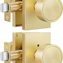 goldenwarm Gold Interior Door Knobs, Zinc-Alloy Privacy Brushed Gold Door Knobs Interior, Rectangular Brushed Brass Indoor DoorKnobs for Bedroom, Bathroom, 2 Pack