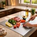 2026 New 100% Pure Titanium Cutting Board with 90° L-Shaped Counter Lip, Anti-Slip Chopping and Kneading Board for Meat, Fruit, Vegetables, Bread Dough and Baking (20"x16"), 16"L x 12"W