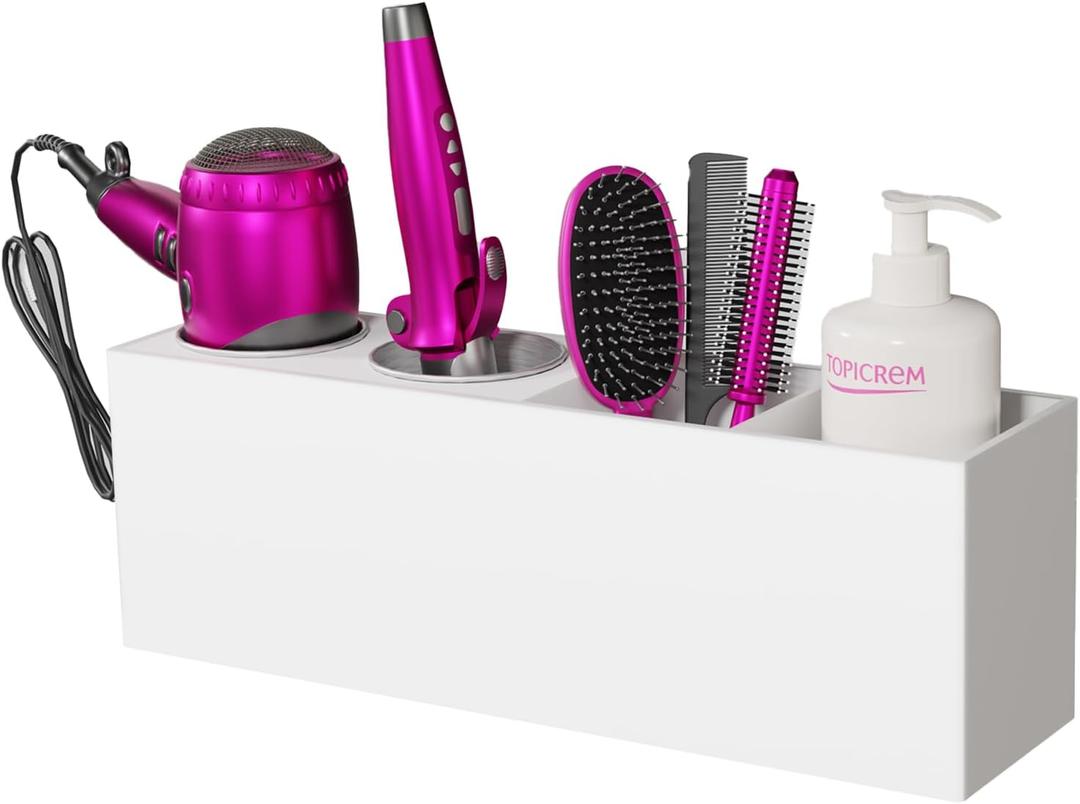 Wall Mount Hair Tool Organizer, Acrylic Hair Dryer Holder with 2 Stainless Steel Cup, for Hair Straighteners, Flat Iron, Curling Wand, Blow Dryer (16 inch)