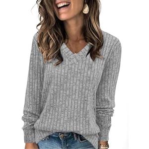 Sampeel V Neck Long Sleeve Shirts for Women Casual Fall Tops Lightweight Tunic Sweaters Fashion Clothes Loose Fit 2025 L