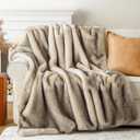 BATTILO HOME Luxury Fluffy Faux Fur Throw Blanket, Cozy Soft Warm Fur Blanket for Couch, Sofa, Chair, Bed, Plush Fuzzy Fur Throws with Long Pile & Brushed Tips, 50"x60" (Cream&grey)