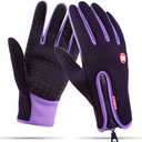 Winter Gloves Touch Screen Warm Gloves Cold Weather Windproof Cycling Driving Riding Bike Telefingers Thermal Gloves Non-Slip Silicone Gel Adjustable Full Finger Mittens (Medium, Purple)
