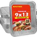 9x13 Aluminum Foil Pans with Lid, 10 Pack Disposable Trays Half Size Heavy Duty Tin Pans Deep Food Containers For Cooking, Meal Prep, Baking, Roasting, Chafing, Heating or Steam Table