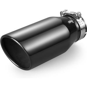 Universal 3.5 Inch Inlet Exhaust Tip, 3.5" Inlet 5" Outlet 12" Overall Length, PVD Black Exhaust Tip, Stainless Steel Exhaust Tip, Angle Cut, Clamp On