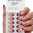BTArtbox Press On Nails Short - Lucky Stripe, Lamp-Curable 3D French Tip Almond Press On Nails with Glue and Adhesive Tabs for Women in 16 Sizes - 32 Soft Gel Glue On Nails Kit