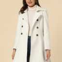 Allegra K Women's Winter Overcoat Turn Down Collar Belted Double Breasted Long Coat M