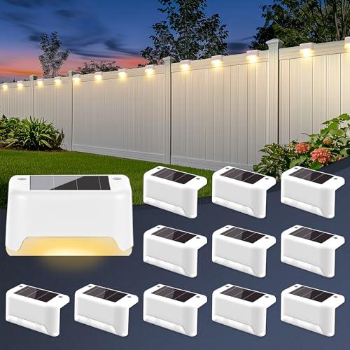 ESUNYD Solar Deck Lights Outdoor Waterproof, Solar Powered Fence Lights for Outside Stairs, Step, Yard, Patio, Garden and Pathway Decor(Warm White) 8 Pack