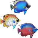 John's Studio Metal Fish Sea Wall Decor Outdoor Garden Hanging Art Sculptures Home Ocean Theme Decorations for Kitchen Bathroom and Pool - 3 PCS
