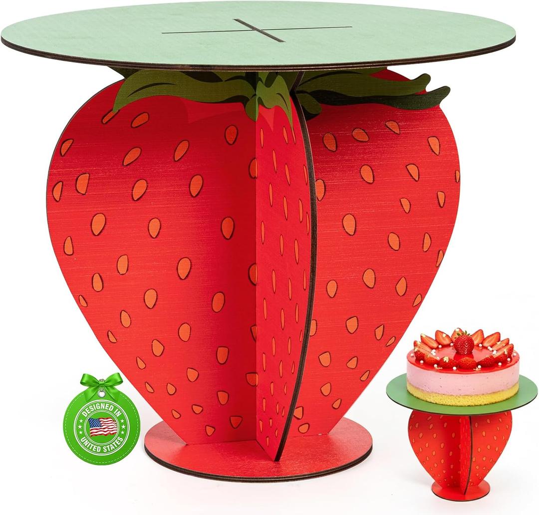 12" Strawberry Cake Stand, Wooden Strawberry Birthday Decorations, Sturdy Dessert Holder, Birthday Baby Shower Wedding Party Supplies