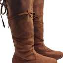 Unisex Renaissance Boots Men's Medieval Cosplay Boots Women Halloween Vintage Stage Pirate Viking Tied Boots Shoes (Brown)