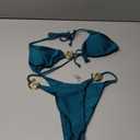 OYOANGLE Women's 2 Piece Bikini Set Spaghetti Strap Halter Swimsuit High Cut Bathing Suits Teal Blue Medium