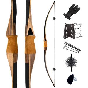 Deerseeker Outdoor Archery 64" Traditional Bow Set Hunting Longbow Reflex Deflex One-Piece Long Bow Laminated Bamboo Core Limbs Right Hand/Left Hand for Adults Bow Shooting (70lb, Black) Left Hand 