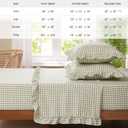 Gingham Queen Sheet Set, Lightweight Super Soft Brushed Microfiber Plaid Bed Sheets with 16" Deep Pocket, 4 Piece Ruffle Farmhouse Bedroom Decor, Sage Green