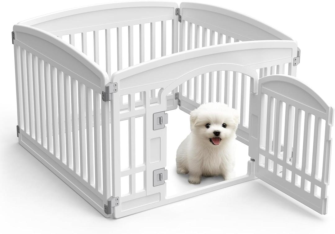 Dog Playpen 4-Panel 24" | Safe & Secure Indoor/Outdoor Pet Fence | Folding & Portable | 35 x 35 x 24IN, Ideal for Small to Medium Dogs | Easy to Clean White (4-Panel 24 Inch)
