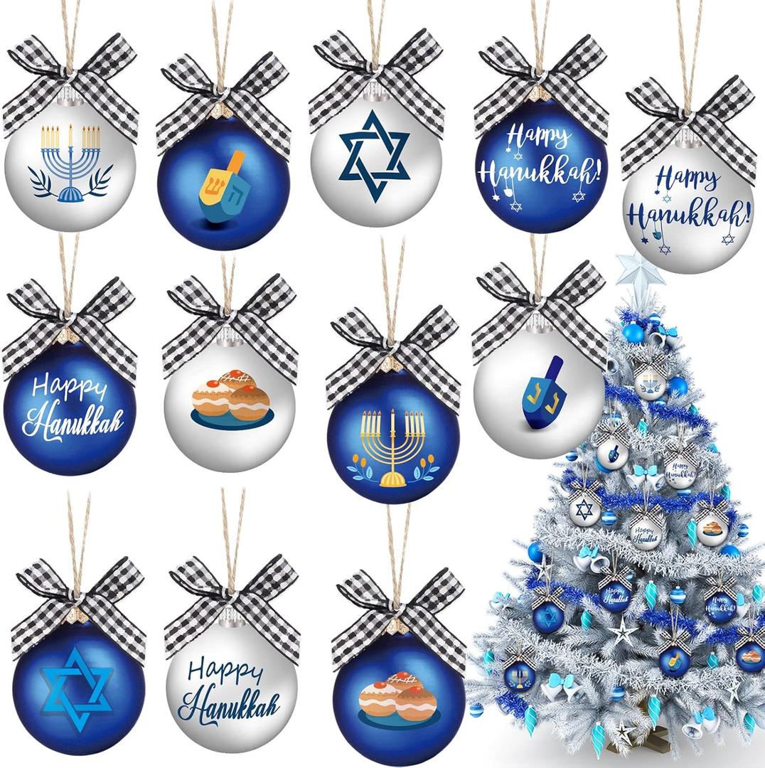 Amyhill 36 Pcs Hanukkah Decorations for Home Wooden Chanukah Ornaments for Tree Dreidel Jewish Menorah Six Pointed David Star Happy Hanukkah Gift Set for Christmas Tree Jewish Hanging Decorations