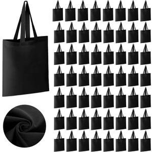 Roowest 60 Pack Canvas Tote Bags Bulk 16" x 15" Lightweight Blank Cotton Tote Bags Employee Appreciation Gifts for DIY Gift(Black)