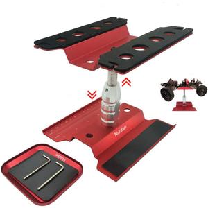 RC Car Work Stand Aluminum Repair Workstation 360 Degree Rotation Lift Lower w/Screw Tray for 1/10 1/12 1/16 Scale Traxxas TRX4 Axial Arrma Redcat Losi RC Crawler Monster Truck Buggy (Red)