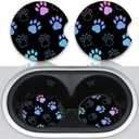 Absorbent Car Coasters for Cup Holders, 2 Pack Universal Neoprene Car Coasters with Finger Slot, Auto Accessories for Women & Men,2.56"(Gradient Black Dog paw Print)