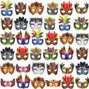 Jerify 48 Pcs Mardi Gras Masks Bulk Paper Carnival Masquerade Feathers Masks Carnival Parade Cosplay Facemask New Orleans Venetian Prom Costume Facemask for Women Adults Costume Party Favors Supplies