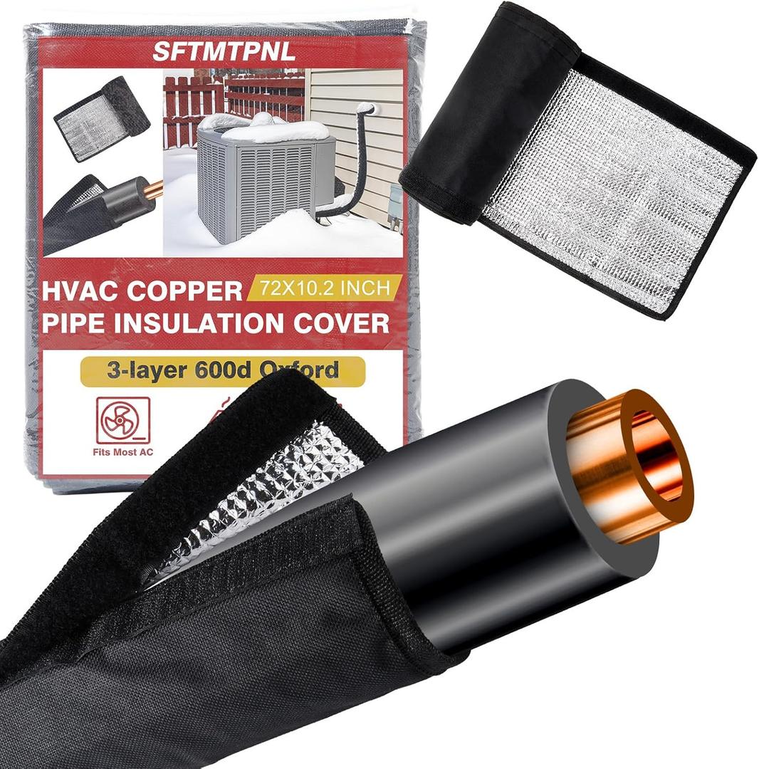 2026 Upgraded HVAC Copper Pipe Insulation Cover Ac Line Insulation Wrap Outdoor Central Ac Line Covers for Outside 72 x 10.2 inch Oxford Protective Sleeves for Air Conditioner Condenser Mini Split