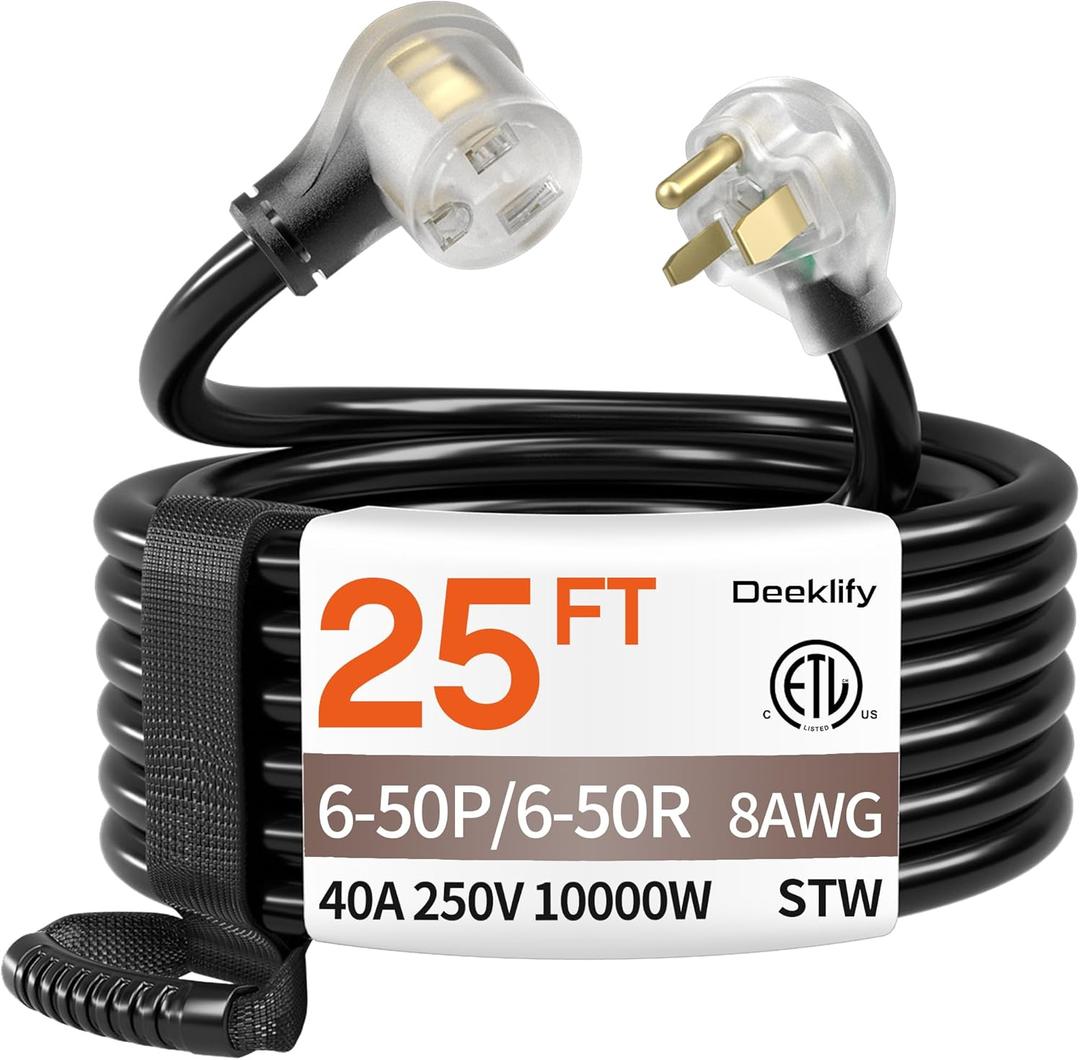 25FT 40 Amp 8 Gauge 3 Prong Welder Extension Cord, NEMA 6-50P to NEMA 6-50R, Heavy Duty 250V Welding Extension Cable with LED Indicatorfor Lincoln, Plasma, Miller, STW, ETL Listed