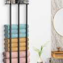 ENONCI Towel Rack Wall Mounted, Towel Storage for Bathroom，Towel Holder with Shelf and 3 Hooks, Towel Racks Wall Can Holds Up to 6 Large Size(63"x40") of Rolled Towels, Matte Black