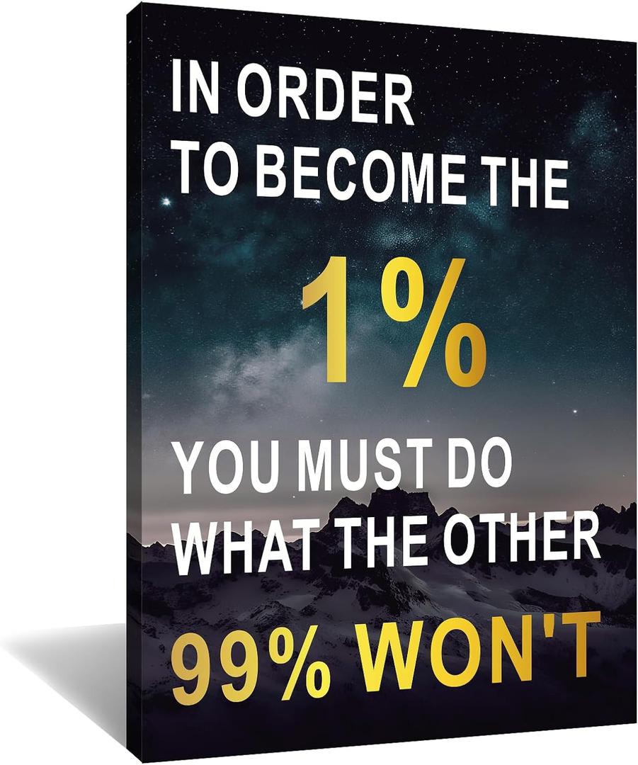 GYMHYSP Inspirational Wall Art Office Decor Motivational Theme To Become The 1% Picture Print Inspiring Quote Canvas Poster Artwork for Living Room Workplace Wooden Framed Ready to Hang [18''Hx24''W]