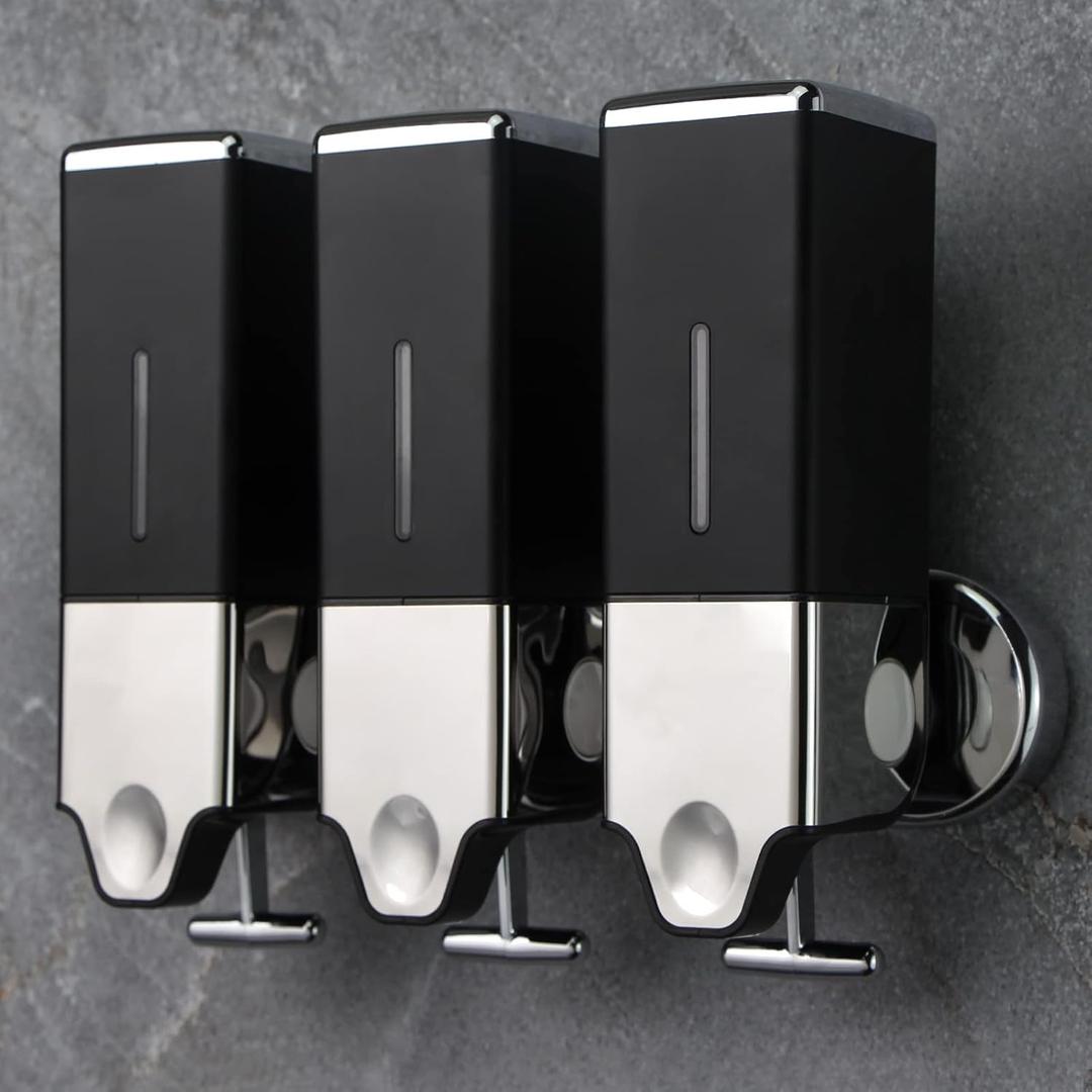 3 x 500ml per Cup Wall Mounted Manual Soap Dispenser for Home, Bath, Kitchen, Hotels, Restaurants, Shower and Lotion Dispenser (Black)