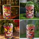 2 x Tiki Head Solar Statue Light for Garden Decor and Bar Decoration (Red)