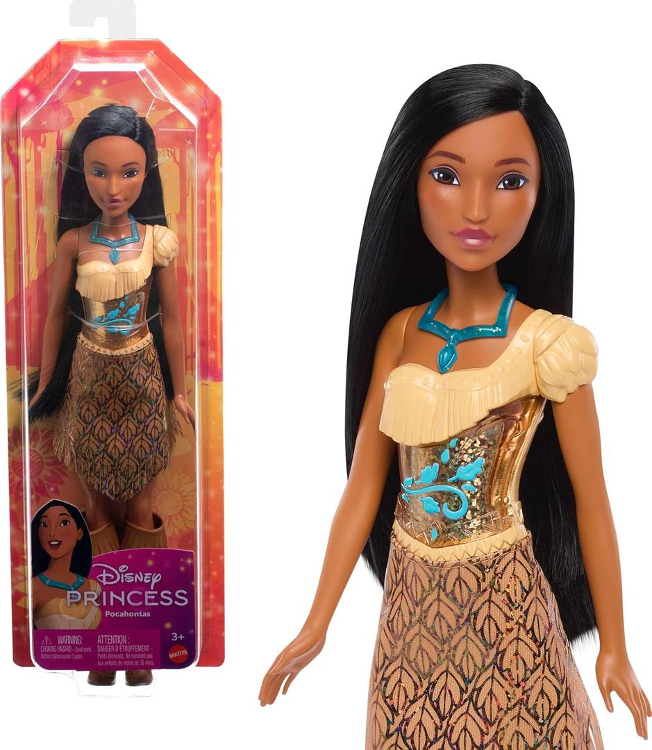 Mattel Disney Princess Pocahontas Doll in Sparkling Fashion with Removable Skirt, Necklace and Shoes, Posable & Collectible, Inspired by Movie