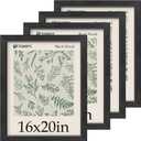 16x20 Picture Frame 4 Pack - Black Solid Wood Poster Photo Frame - Tempered Glass - Woodgrain Series - Room, Office, Gallery, Studio Display - Wall Hanging