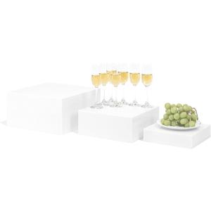 Red Co. Set of 3 (12", 10", 8") Square Cube Acrylic Display Nesting Risers with Hollow Bottoms, White