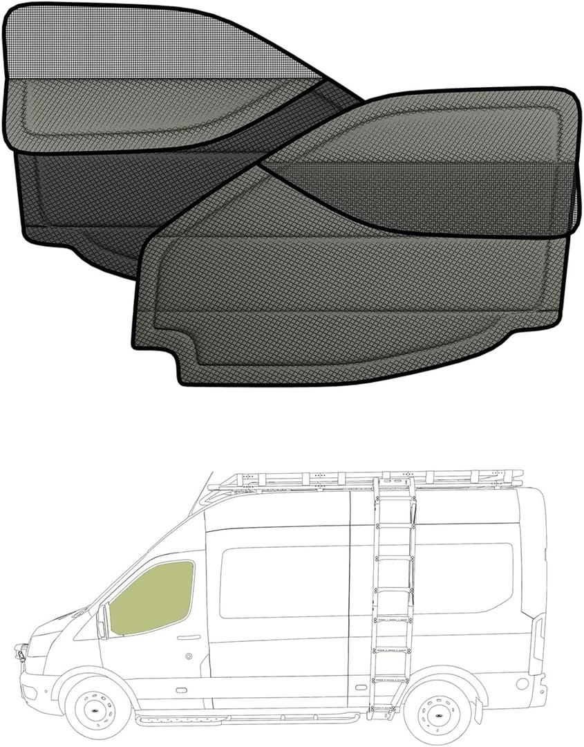 Front Door Window Covers(Pair) for Ram Promaster, 2014-current, Magnetic Insulated Blackout Window Sunshade, Foldable Design, with Bug Screen, 3 Season