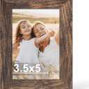 3.5x5 Picture Frame, Made of Real Glass and Wooden Frame, Horizontal and Vertical Display for Wall or Tabletop (Rustic Brown, 1 Pack)