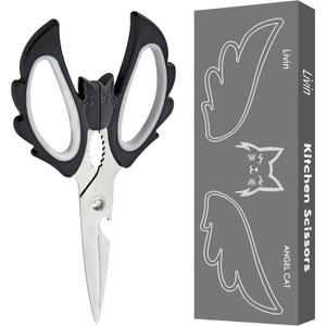 Livin Angel Wings Cat Style Kitchen Ambidextrous Scissors for Women, Large Grip Openings Utensils, Halloween Kitchen Accessories for Vegetables Meat Cutting, Comfortable Ergonomic Fit for Office