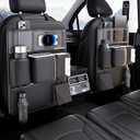 PU Leather Car Back Seat Organizer, Kick-Proof Backseat Storage with Clear Touchscreen Tablet Pocket, Tissue Holder, Bottle Pocket, Fits Cars SUVs Minivans, Black