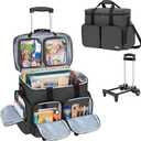 CURMIO Rolling Scrapbook Tote on Wheels, Scrapbook Storage Bag with Detachable Trolley and Bottom Wooden Board, Rolling Craft Bag for Scrapbooking Supplies, Black