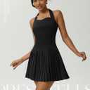 DRESSTELLS Homecoming Cocktail Dresses for Women, Mini Pleated Halter Short Wedding Guest Dress (Black, L)