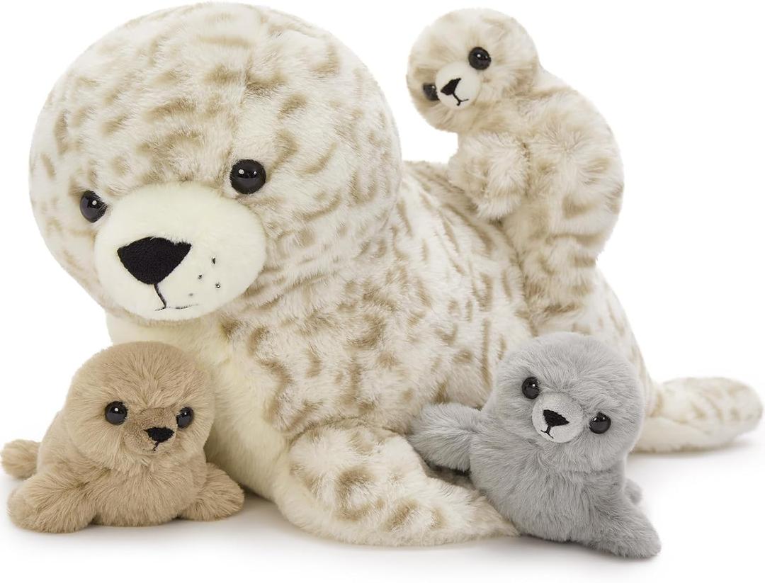 4 Pcs Seal Stuffed Animal Set, 20" Mother Plush Toy with 3 Babies in Mom's Belly, Cute Leopard Stuffed Seal Plushie for Girls Boys Kids, Kawaii Chirstmas Bithday 4 Pcs Seal Stuffed Animal Set, 20" Mother Plush Toy with 3 Babies in Mom's Belly, Cute Leopard Stuffed Seal Plushie for Girls Boys Kids, Kawaii Chirstmas Bithday