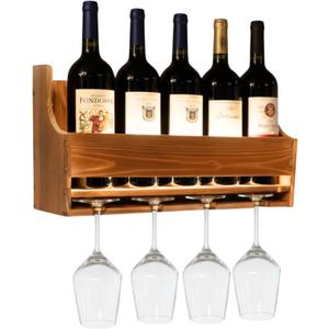 brekle Wine Rack Wall Mounted LED Wall Wine Rack with Wine Glass Holder Bar Shelves Wall Mounted 4-Bottle Wine Holder & 4Glass Rack Space Saving Wall Bar Cabinet Bar Décor