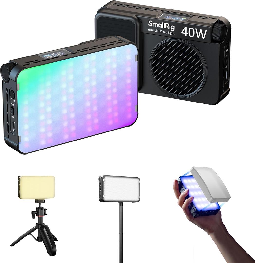 SmallRig RM 40C Mini LED RGB Video Light, 4800mAh Battery, LCD Display, Portable Camera Light for Tiktok Youtube Content Creators Photographer Gifts, 2500K-10000K CRI 96 TLCI 99, Magnetic Mount - 5359